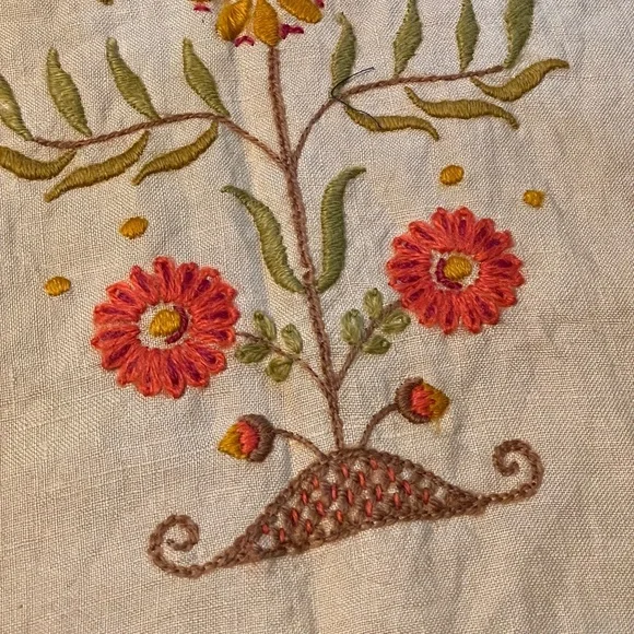 Vintage Handmade Crewel Floral Needlework Unframed Romantic Cottage Core - Picture 4 of 5